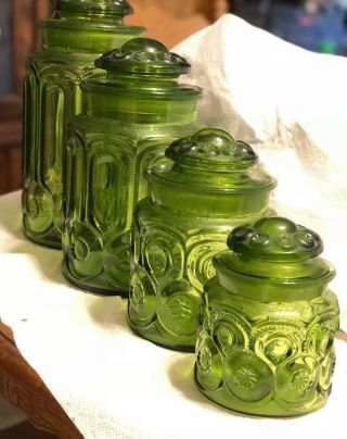 Le Smith Green Moon And Stars 4 - Pc.  Canister Set W/ Lids Vintage Estate
