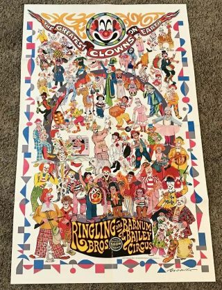 Vintage 1977 Ringling Bros.  & Barnum & Bailey Circus Clowns Poster 23x38,  Folded