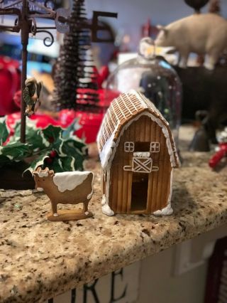 Christmas Cookie Glitter Gingerbread Barn & Cow Farm Country Primitive Nwt