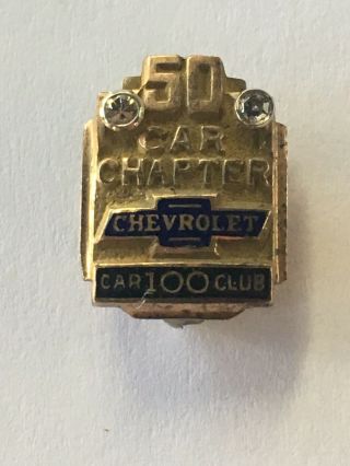Vintage Chevrolet 100 Car Club 50 Car Chapter 10k 2 Diamonds Enamel Salesman Pin