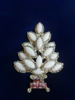 Vintage Huge Christmas Tree Pin Brooch White Rhinestone 3.  75 " X - Mas Festive