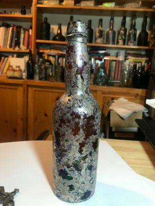 Beer Bottle Applied Lip Full Iridescent Amber Color C.  1870 - 1880 