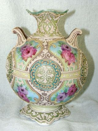 Hand Painted Japanese Meiji Moriage Vase - Moriage Medallions