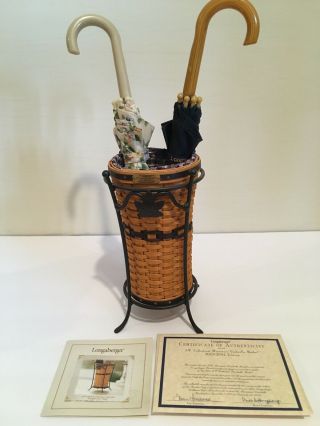 Longaberger Miniature Umbrella Basket,  Stand,  Liner,  Umbrellas,  Complete Set