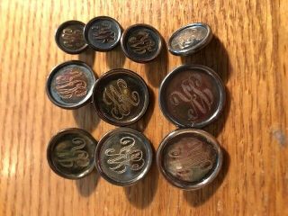10 Sterling Silver Blazer Buttons 6 Large 4 Small Monogram Jk Made In Hong Kong