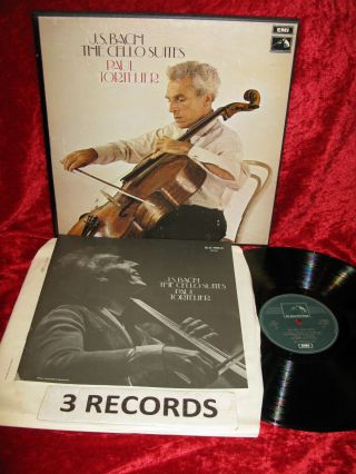 1963 Uk Nm 3lp Sls 798/3 Stereo Bach The Cello Suites Paul Tortelier Box Exc,