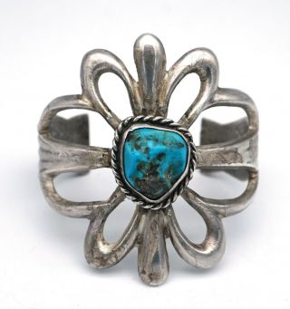 Vintage Navajo Turquoise Bracelet Cast Sterling Silver Native American 1960 