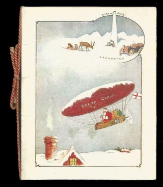 Y47 - Santa In A Dirigible Balloon Airship - Vintage Folding Xmas Card
