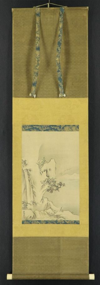 Japanese Hanging Scroll Art Painting Sansui Landscape Kano Yasunobu E9454