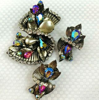 Vintage By Robert Rhinestone Large Brooch And Matching Earring Set
