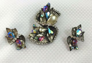 VINTAGE BY ROBERT RHINESTONE LARGE BROOCH AND MATCHING EARRING SET 3