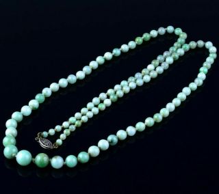 Very Fine Antique Chinese Apple Green White Jade Jadeite Graduated Bead Necklace