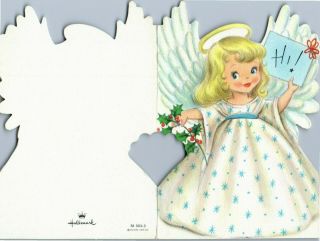 Hallmark Diecut Kid Pretty Angel Girl Lady Blue Star VTG Christmas Greeting Card 3