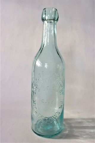 Edward T.  Wright Hightstown N.  J.  Decent Aqua Applied Top Soda Beer Bottle