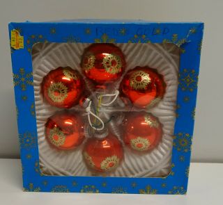 Vintage Mercury Glass Christmas Glass Balls / Baubles Red Boxed West Germany
