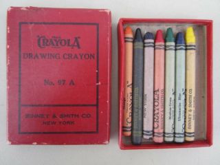 Vintage Crayola Drawing Crayons No.  97a,  Binney & Smith 7 Crayons,  Box