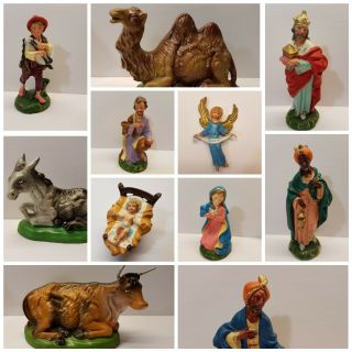 Vintage Fontanini Hand Painted Christmas Nativity Set Figures Made In Italy 11pc