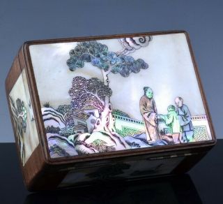 Antique Chinese Mother Of Pearl & Huanghuali Wood Scholars Seal Desk Box
