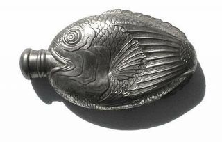 Vintage Towle Silverplate Fish Motif Whiskey Flask