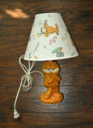 Vitg 1981 Garfield Orange Cat Prestigeline Pottery Lamp W/matching Shade