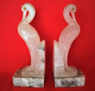 Vintage Carved Clear Marble Heron Bookends.  25cms High