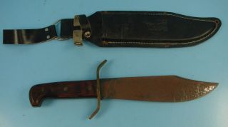 Vintage Western Usa W49 A Bowie Hunting Survival Knife With Black Leather Sheath