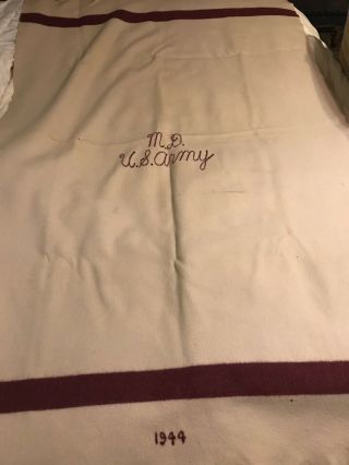 Vtg 1940s Ww2 U.  S.  Army Military Striped Wool Medical Blanket 82 " X50 " Dated 1944