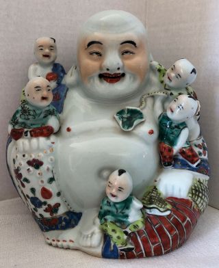 Fine Old Chinese Famille Rose Enamel Happy Buddha Children Marked Happy Figure