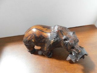 Hand Carved From (sono) Iron Wood - - Bear With Fish - - With Exellent Details
