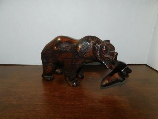 Hand Carved From (Sono) Iron Wood - - BEAR WITH FISH - - With Exellent Details 2
