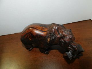 Hand Carved From (Sono) Iron Wood - - BEAR WITH FISH - - With Exellent Details 3