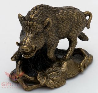 Solid Brass Figurine Of Wild Boar Pig Totem Talisman Ironwork