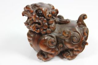Antique 19th Century Chinese Hand Carved Wooden Baby Fo - Dog 6x5x4cm