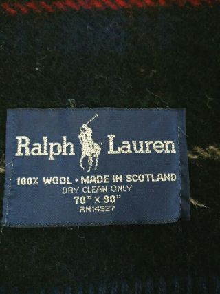 Polo Ralph Lauren Plaid Vintage Wool Blanket 70”x 90” Made In Scotland