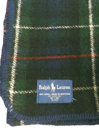 Polo Ralph Lauren Plaid Vintage Wool Blanket 70”x 90” Made In Scotland 3