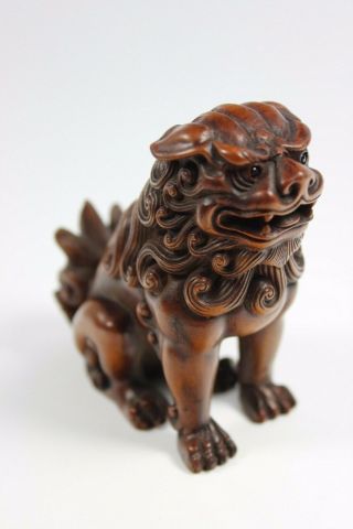 Antique 19th Century Chinese Hand Carved Wooden Fo - Dog 8x7x4cm