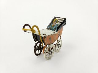 Antique German Tin Penny Toy Baby Buggy Carriage Ca1910