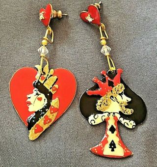 Vintage Lunch At The Ritz Pierced Earrings Queen Of Hearts King Of Spades