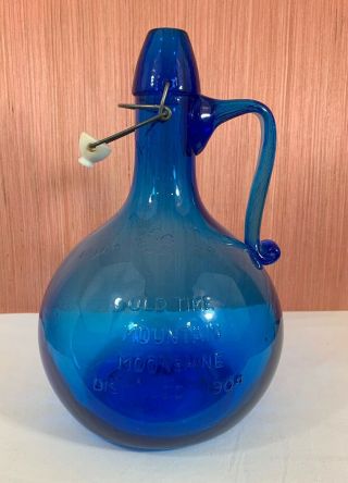 Vintage Old Time Mountain Moonshine 1904 Cobalt Blue Glass Jug Bottle Italy