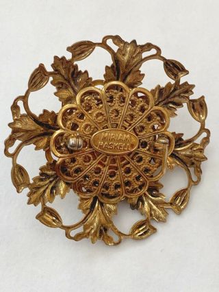 Vintage Miriam Haskell Signed Gold Tone Faux Pearl Floral Brooch Pin Jewelry 2