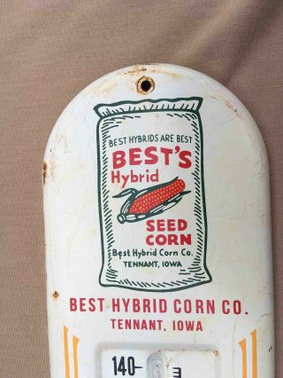 Old Best ' s Hybrid Seed Corn Metal Advertising Thermometer Tennant Iowa 2