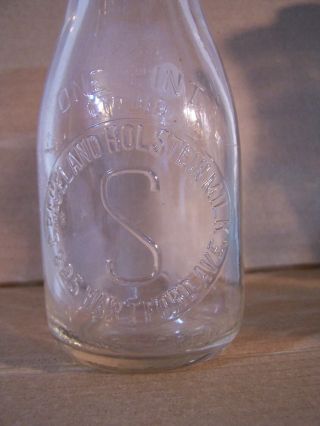 Vintage Embossed Glass Pt Milk Bottle GRACELAND HOLSTEIN DAIRY Farm Johnston RI 2