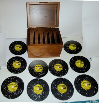 10 Thorens Swiss Ad30 Music Box Discs In A Thorens Wooden Storage Box
