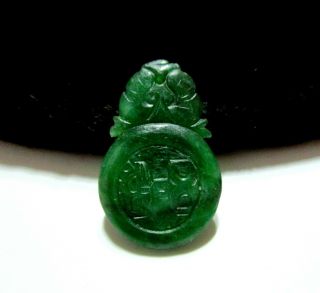 Gorgeous Antique Chinese Hand Carved Green Jade Miniature Pendant - 5 Carats