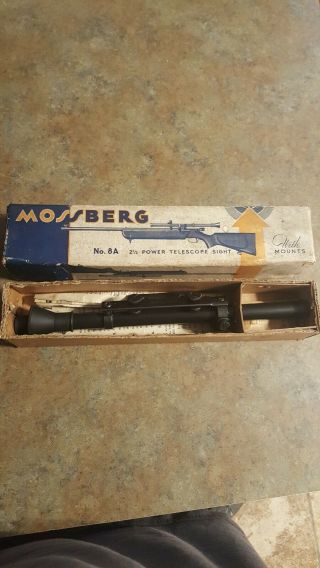 Vintage Mossberg No.  8a 2 1/2 Power Scope With Mount&hardware