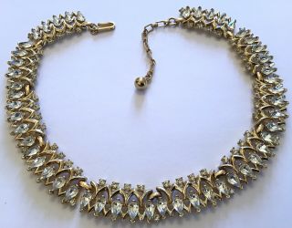Vintage Crown Trifari Signed Clear Rhinestone Necklace