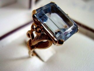 Gorgeous Vintage 9ct Rose Gold Large Blue Gem Stone Set Ring