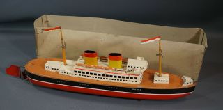 1950 Soviet Russian Ussr Tin Toy Wind Up Ocean Liner Cruise Steam Ship 16  Box
