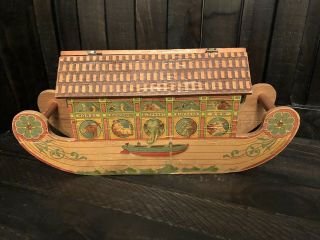 Rare Antique Victorian Era Bliss? Lithograph Noah’s Ark Wooden Toy Boat