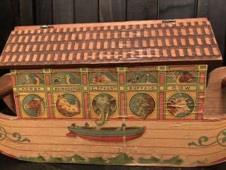 Rare Antique Victorian Era Bliss? Lithograph Noah’s Ark Wooden Toy Boat 3